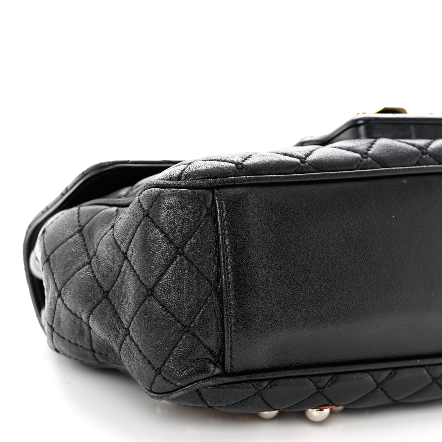 Lambskin Watersnake Embellished Lucia Shoulder Bag Black