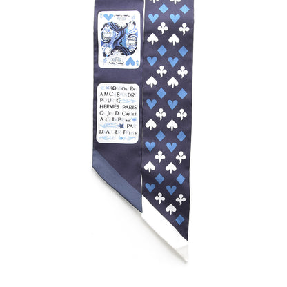 Hermes Silk Jeu de Cartes Twilly Marine Petrole White 5 of 6