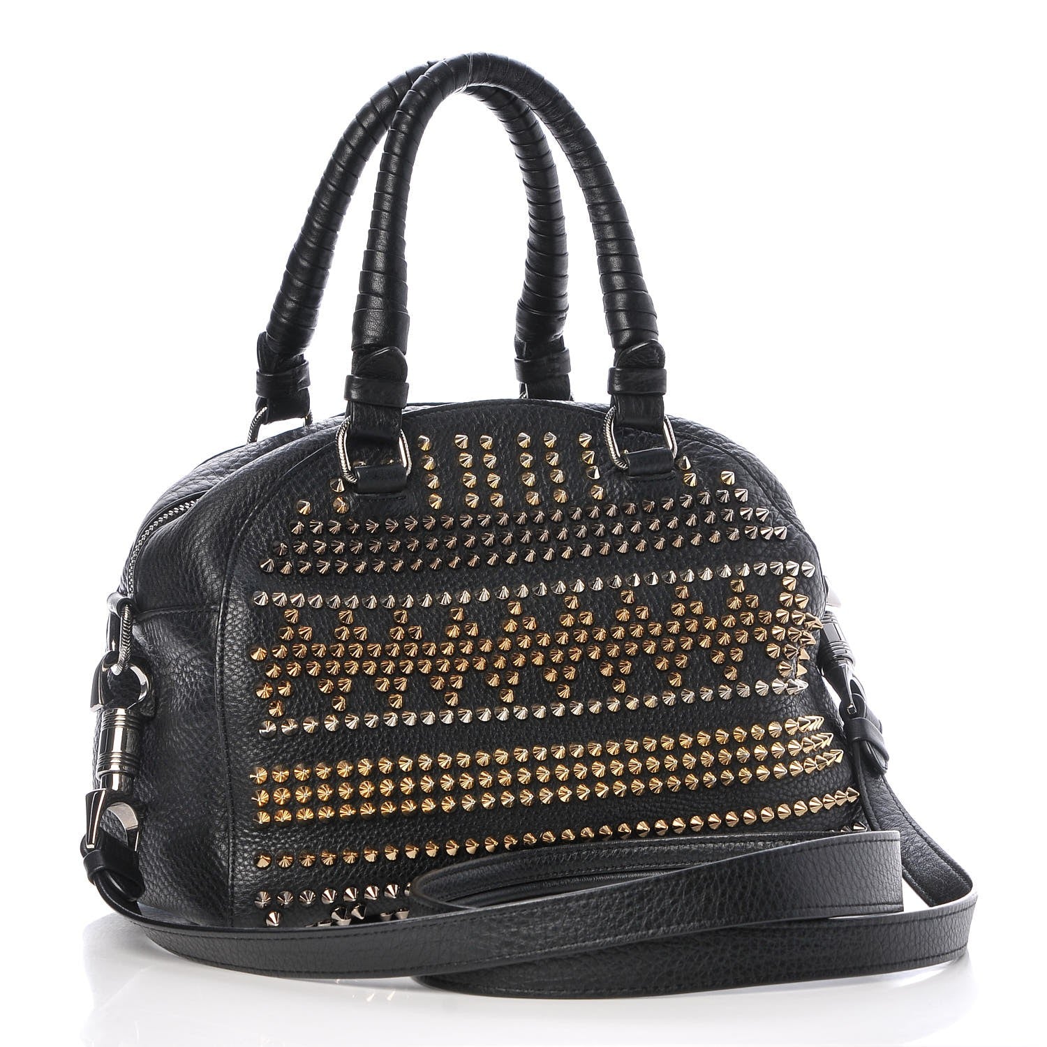 Christian Louboutin Calfskin Mix Chevron Spikes Small Panettone Bowling Bag Black 3 of 8