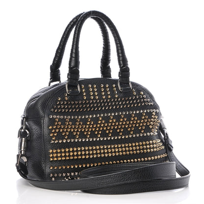 Christian Louboutin Calfskin Mix Chevron Spikes Small Panettone Bowling Bag Black 3 of 8