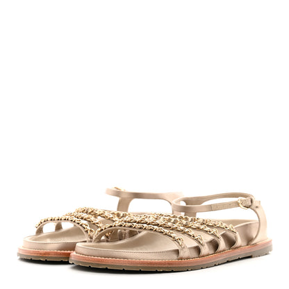 Chanel Satin Lambskin Chain Flat Sandals 41 Light Gold 3 of 13