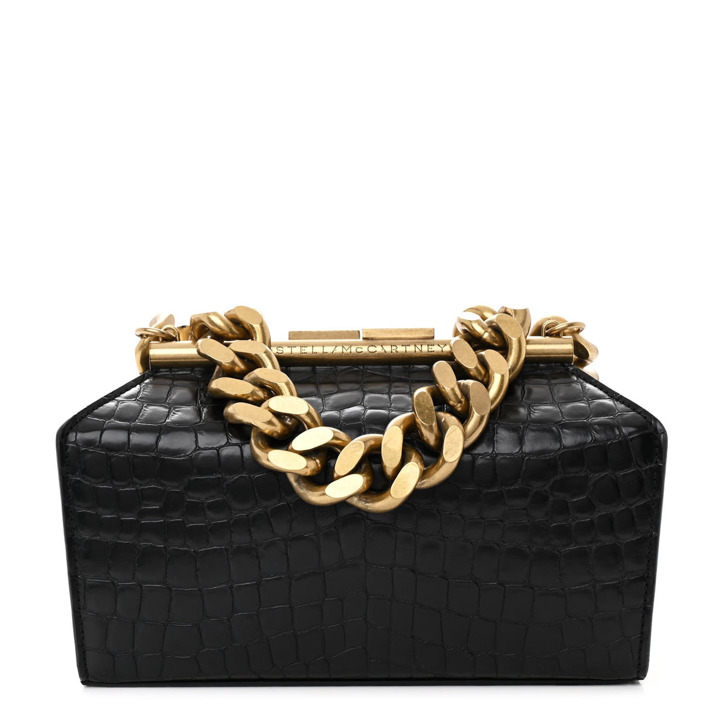 Crocodile Embossed Medium Chunky Chain Bag Black