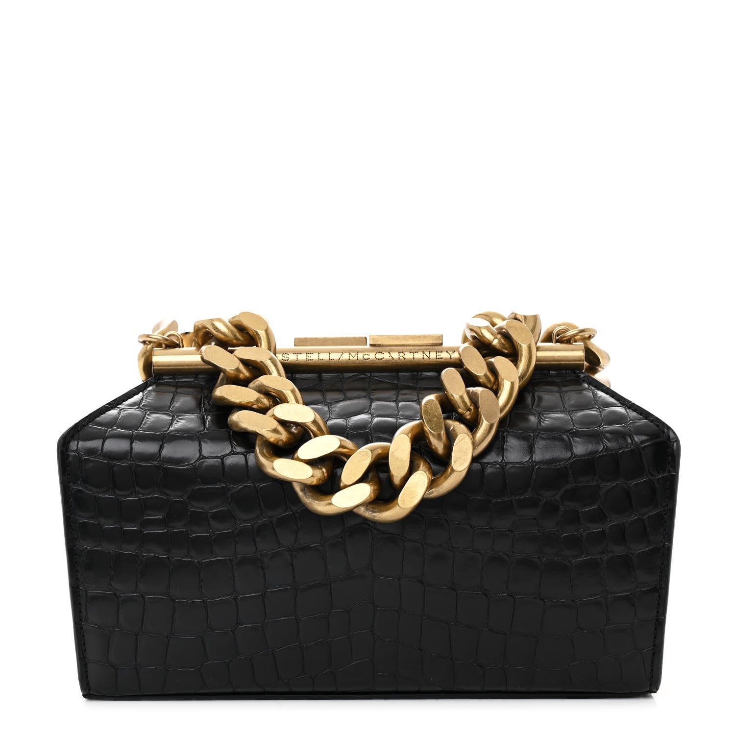 Stella McCartney Crocodile Embossed Medium Chunky Chain Bag Black 1 of 10