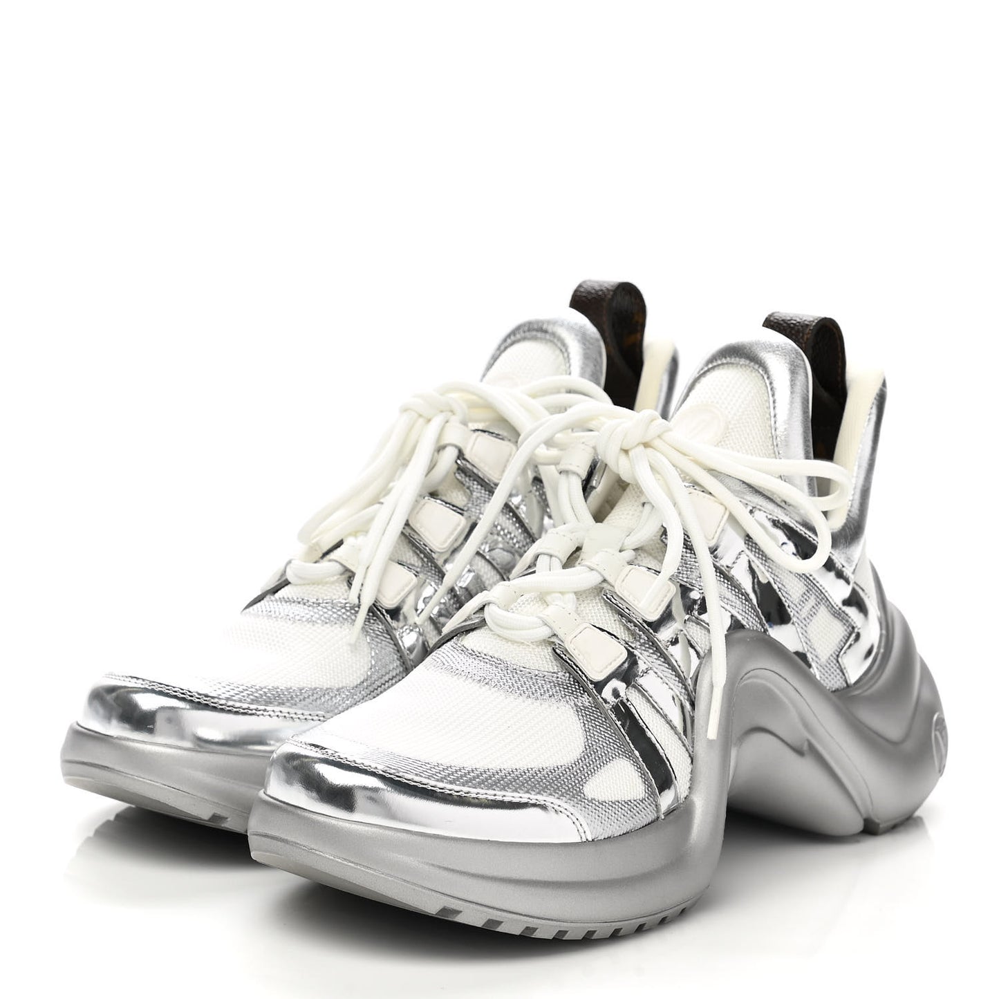 Metallic Calfskin Technical Nylon LV Archlight Sneakers 41 White Silver