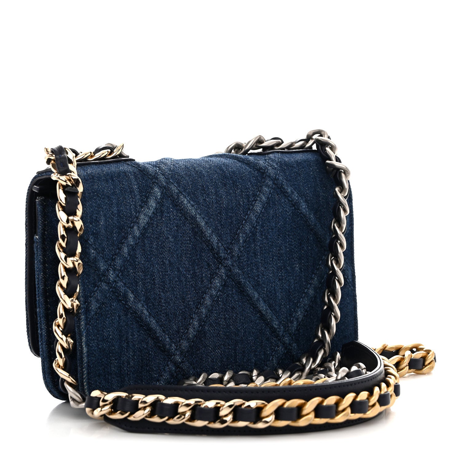 Chanel Denim Quilted Chanel 19 Wallet On Chain WOC Blue 3 of 11