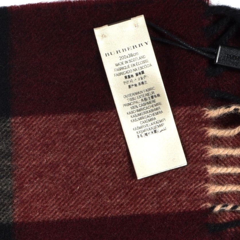 Cashmere Mega Check Fringe Scarf Claret
