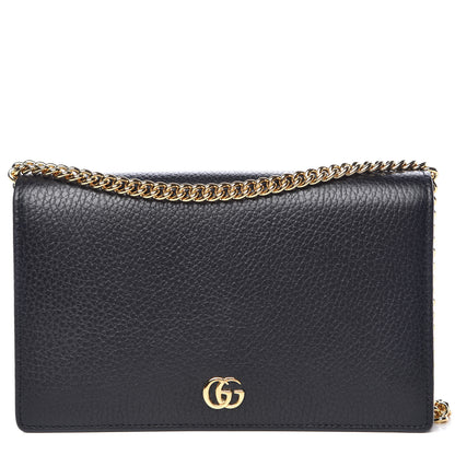 Gucci Calfskin Mini GG Marmont Chain Wallet Black 1 of 8