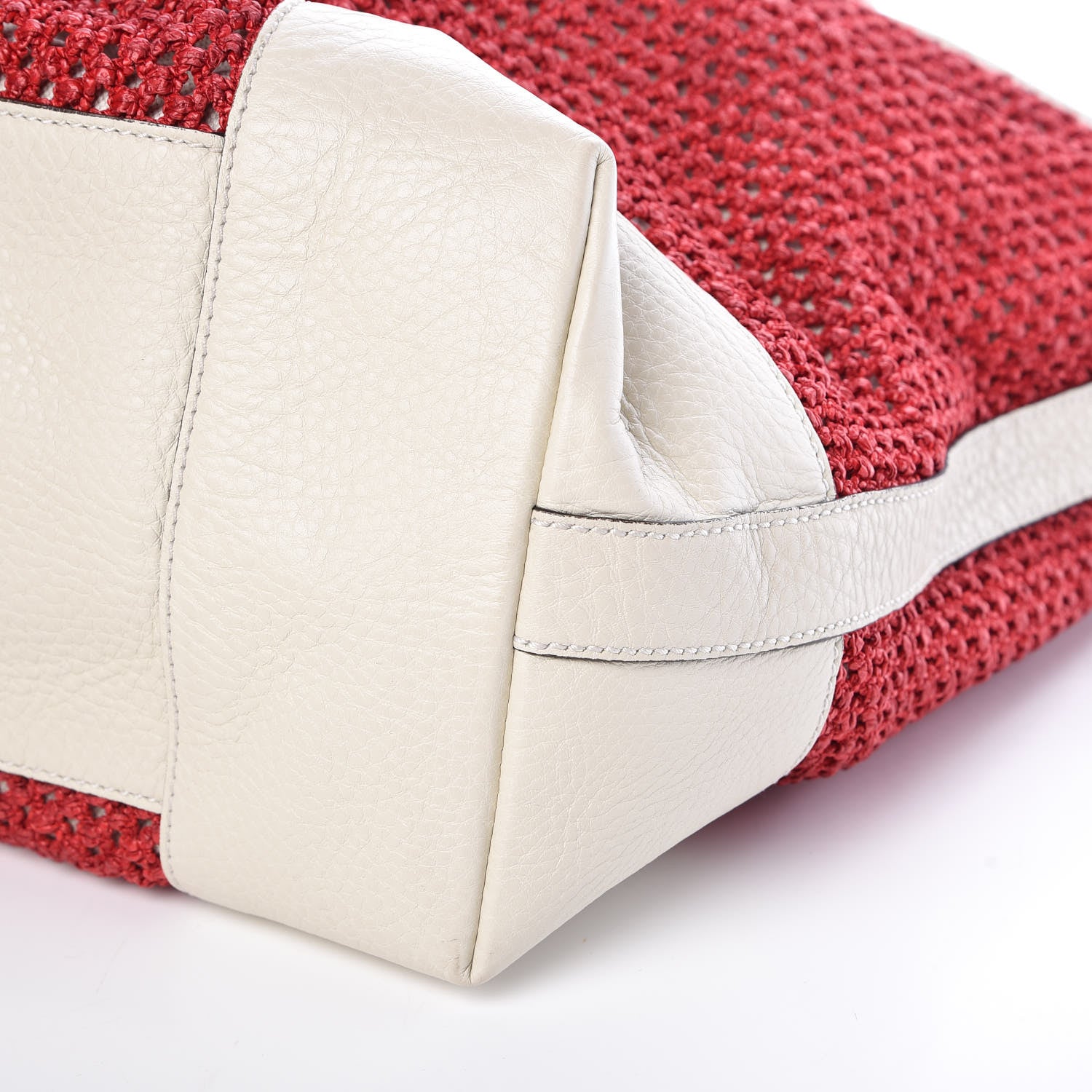 Gucci Straw Calfskin Bamboo Shopper Tote Raspberry 10 of 11