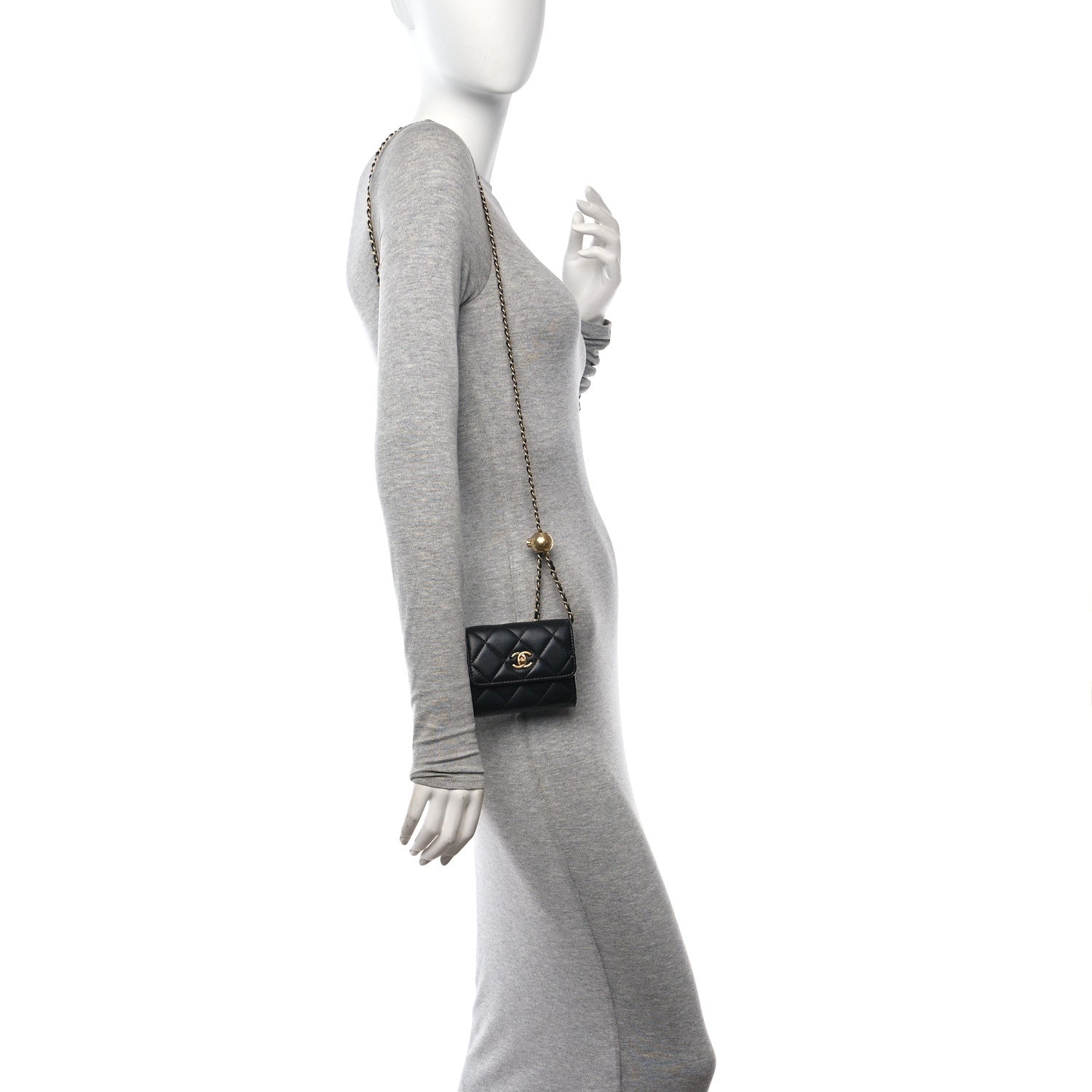 Chanel Lambskin Quilted Pearl Crush Clutch With Chain Black