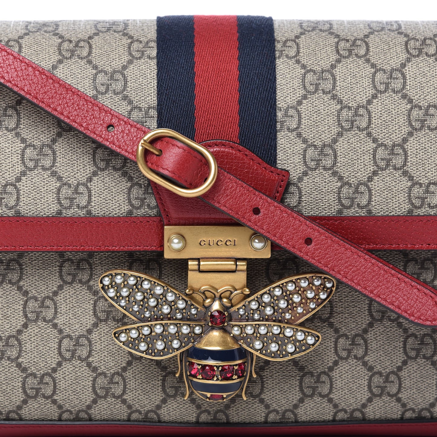 GG Supreme Monogram Medium Queen Margaret Shoulder Bag Red