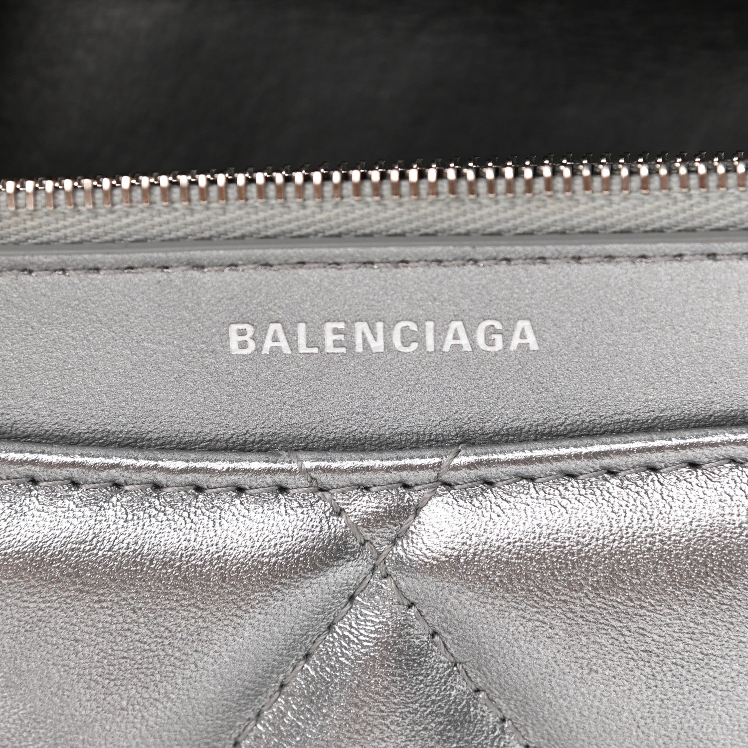 Balenciaga Metallic Calfskin Quilted Touch B Wallet On Chain Silver 6 of 9