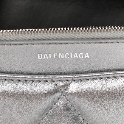 Balenciaga Metallic Calfskin Quilted Touch B Wallet On Chain Silver 6 of 9