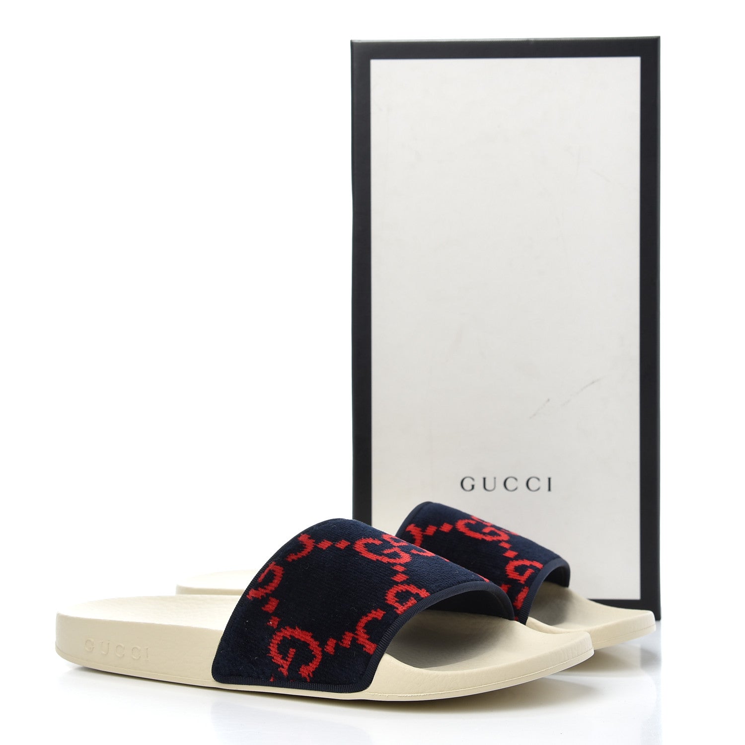 Gucci Terry Cloth GG Monogram Slide Sandals 39 Blue Red 8 of 8