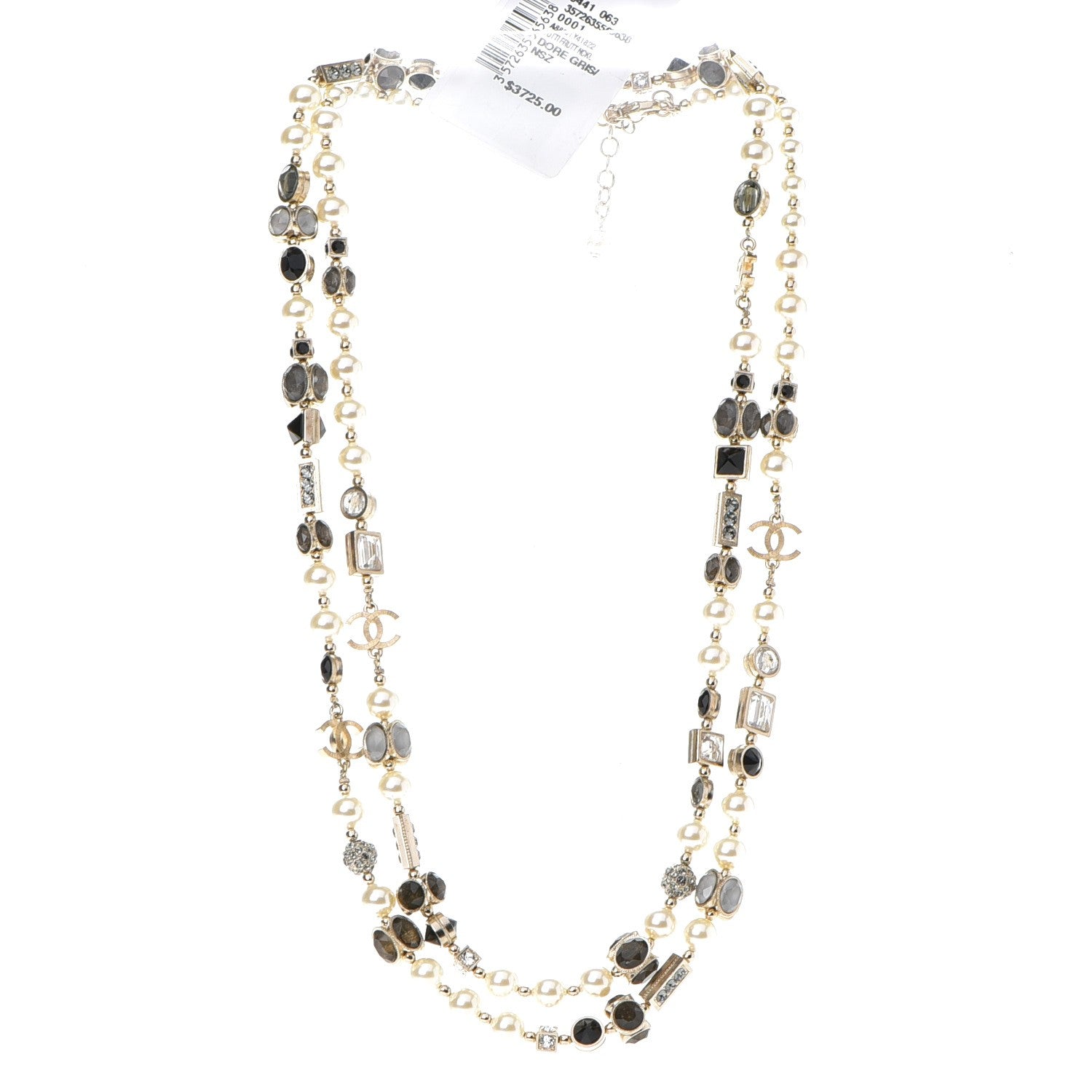 Chanel Pearl Gripoix Baguette Crystal CC Long Strand Necklace Gold 2 of 6