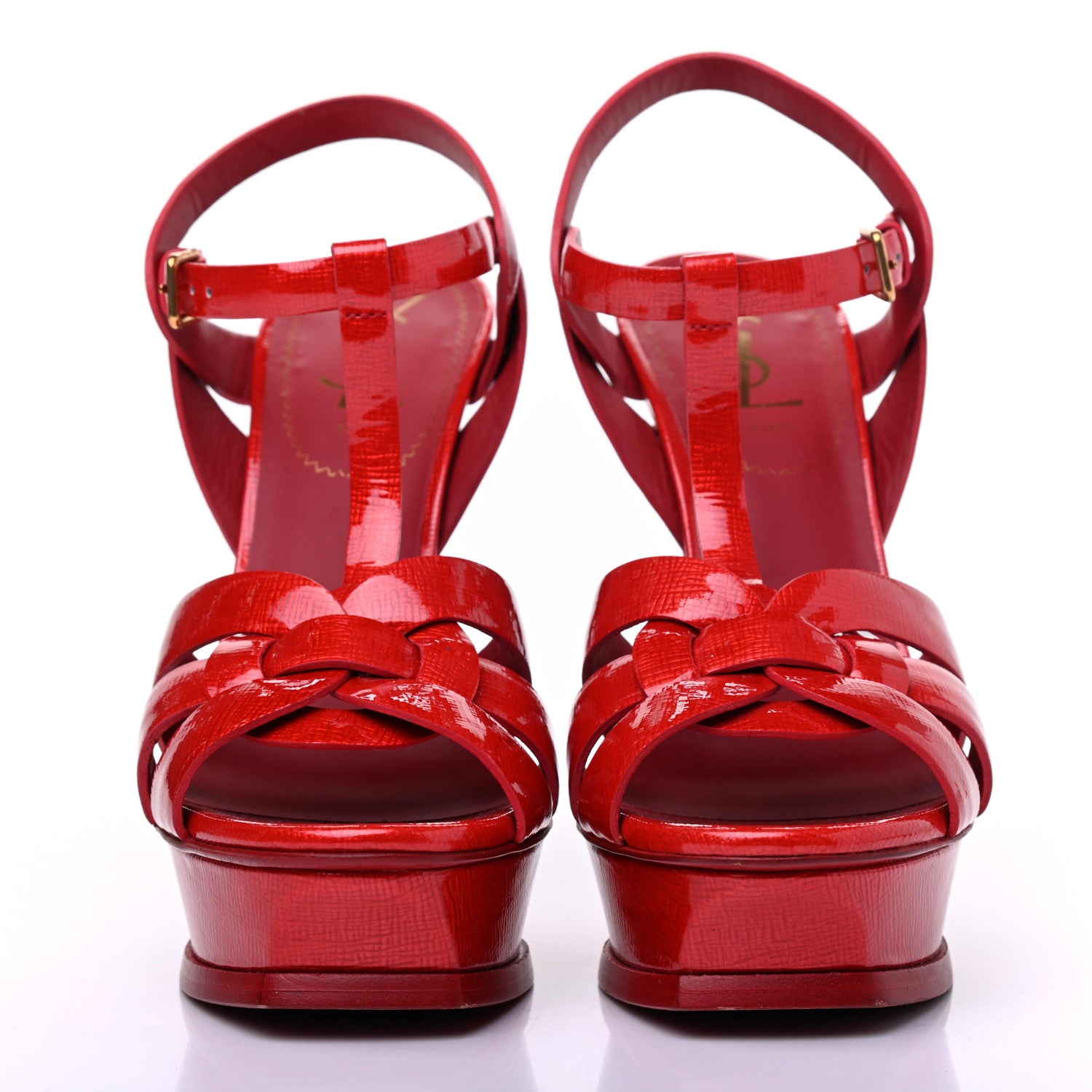 Saint Laurent Patent Textured Tribute 105 Platform Sandals 38 Red 2 of 12