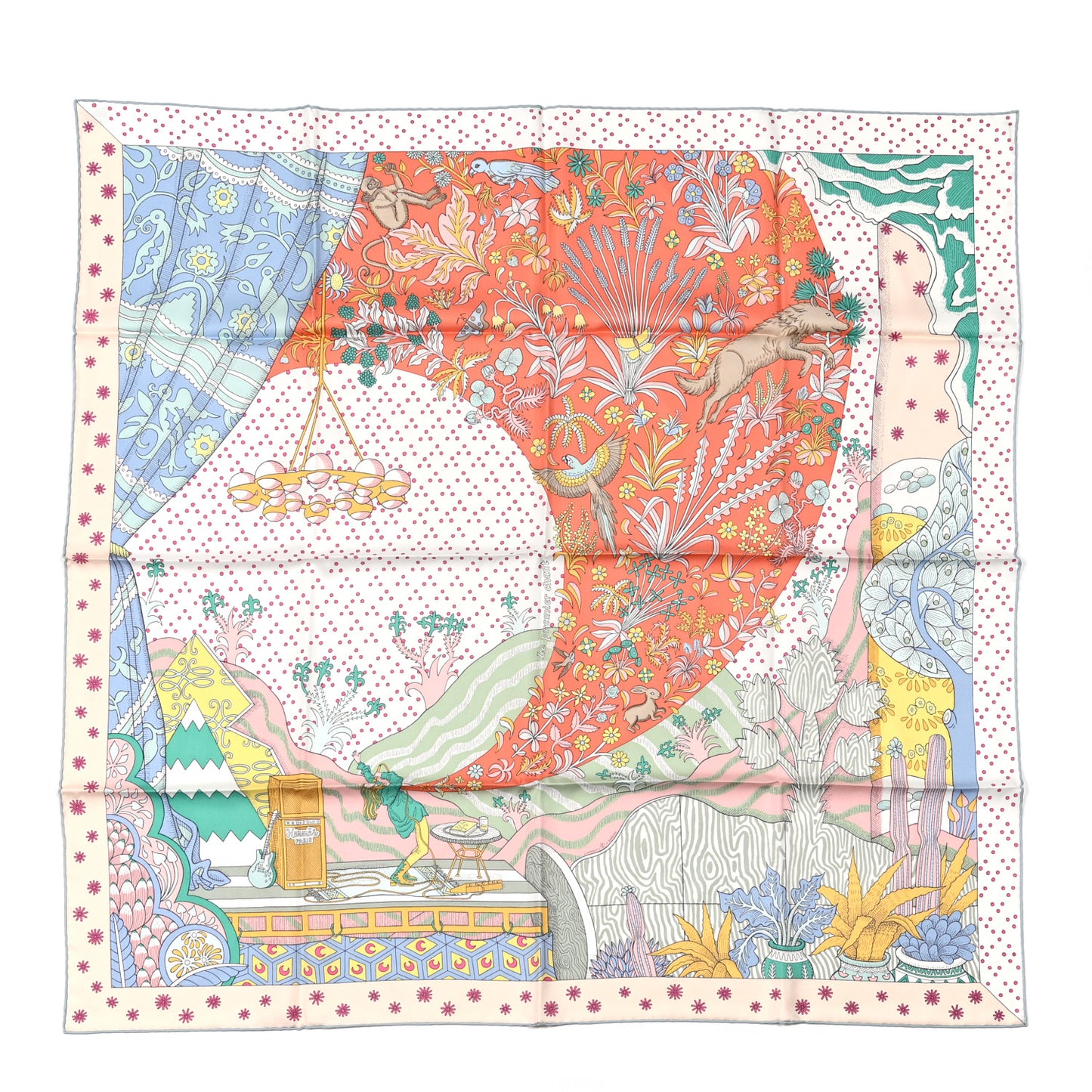Silk Le Premier Chant Scarf 90 Abricot Ciel Vert