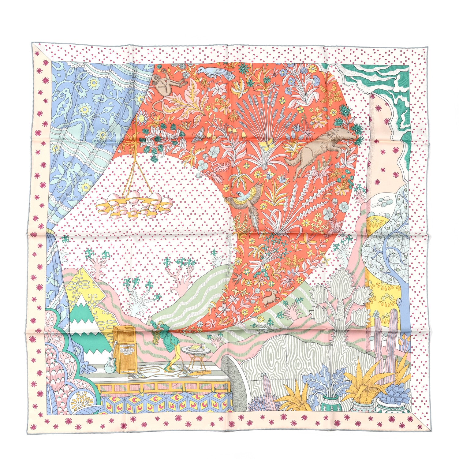 Hermes Silk Le Premier Chant Scarf 90 Abricot Ciel Vert 1 of 5