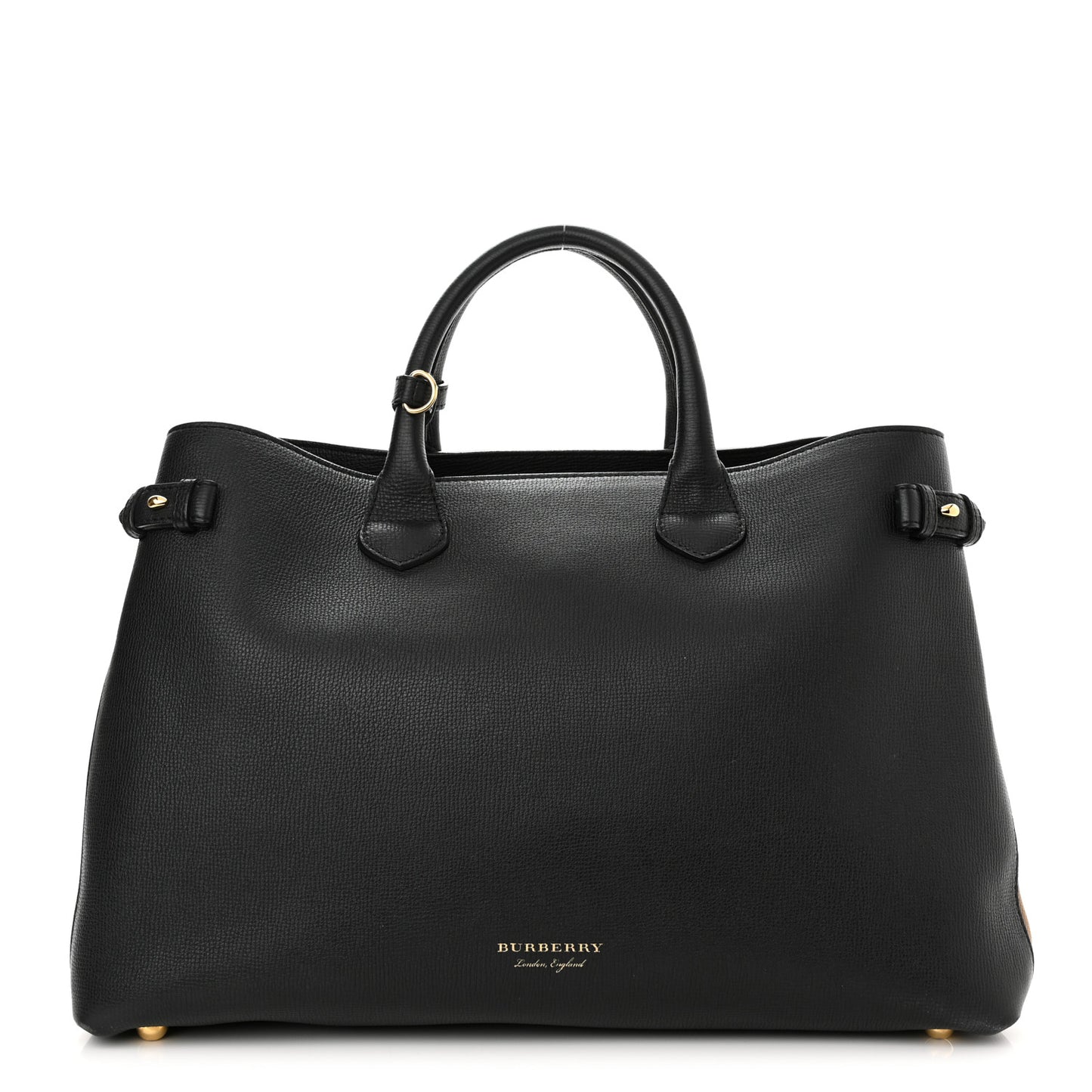 Grainy Calfskin House Check Large Banner Tote Black