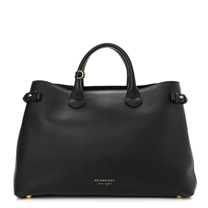 Burberry Grainy Calfskin House Check Large Banner Tote Black 1 of 14