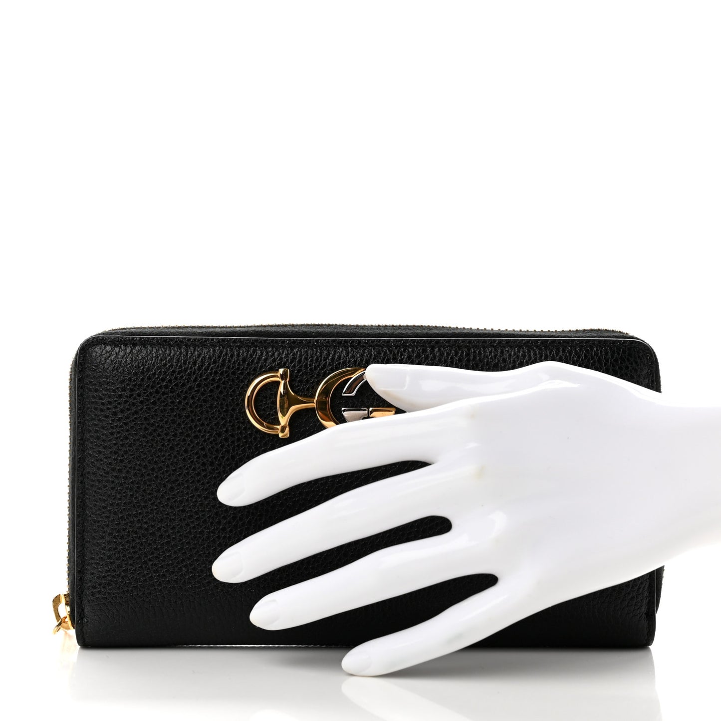 Grainy Calfskin Zumi Zip Around Wallet Black