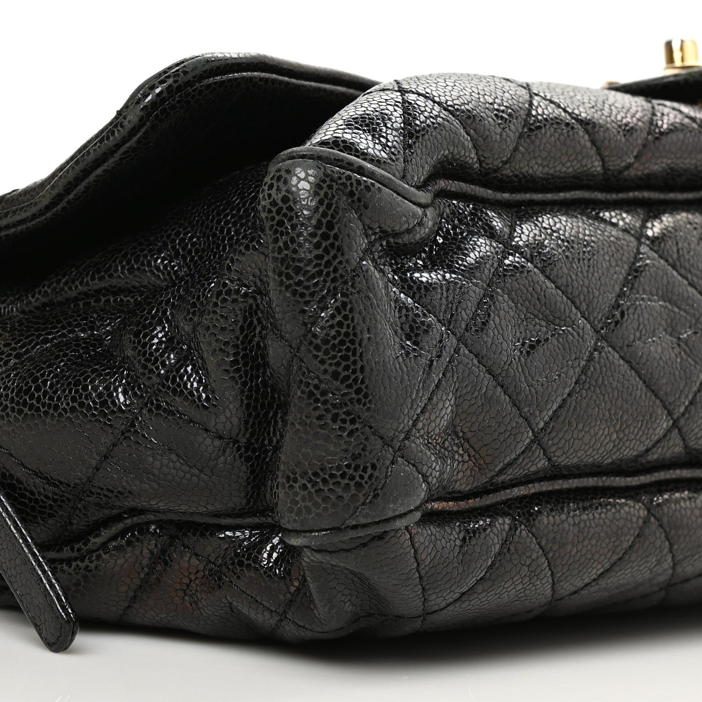 Crumpled Grained Calfskin Quilted Large Shiva Flap Black