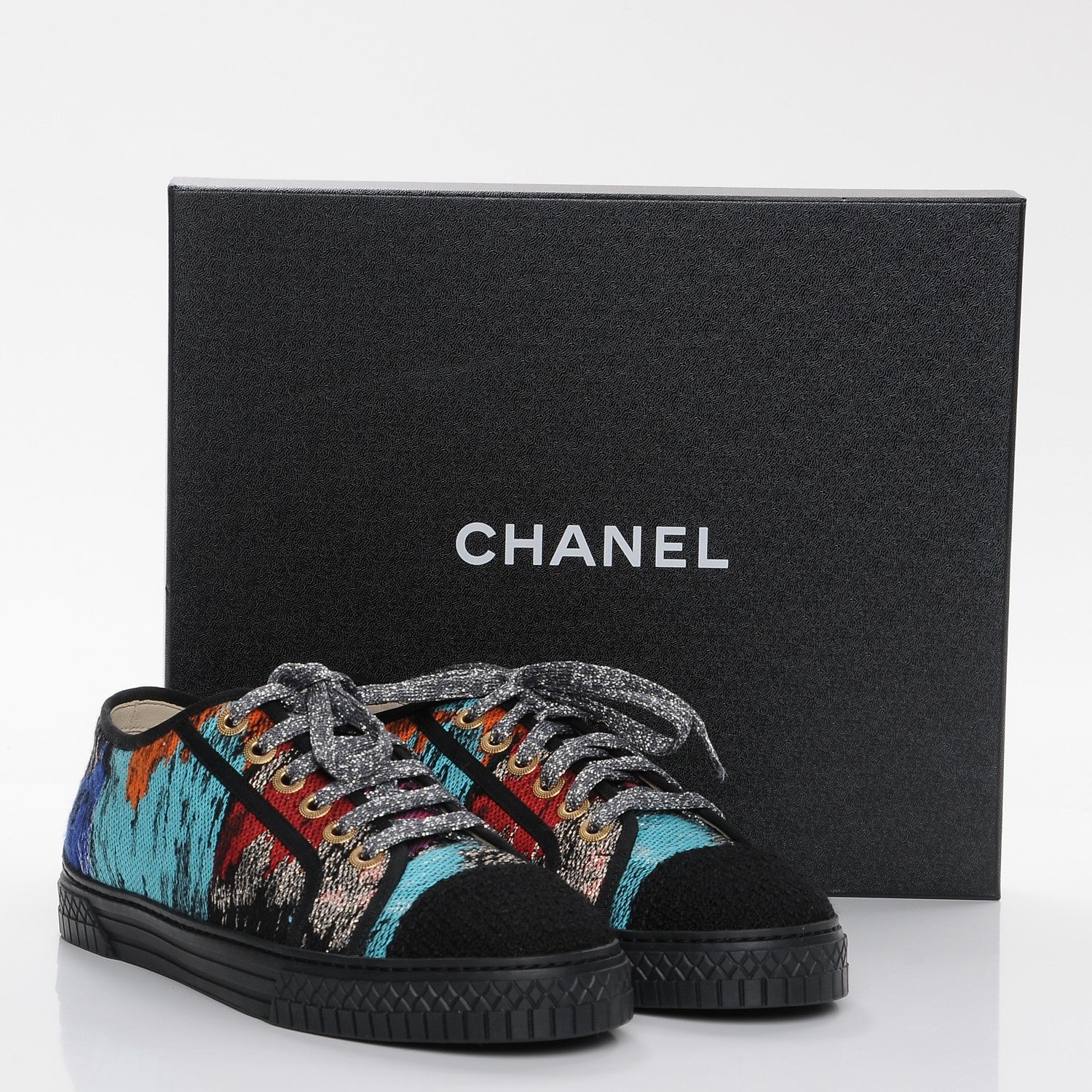 Chanel Tweed Low Top Sneakers 39 Multicolor Black 9 of 9