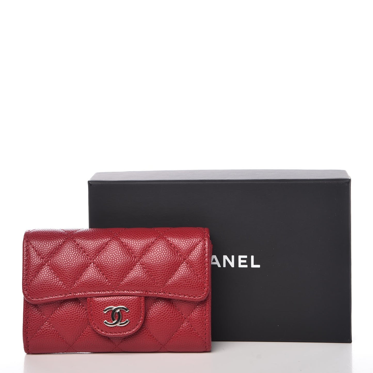 Caviar Quilted Flap Card Holder Pink