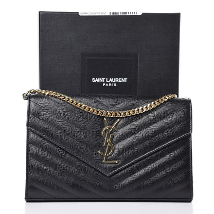Saint Laurent Grain De Poudre Matelasse Chevron Monogram Chain Wallet Black 10 of 10
