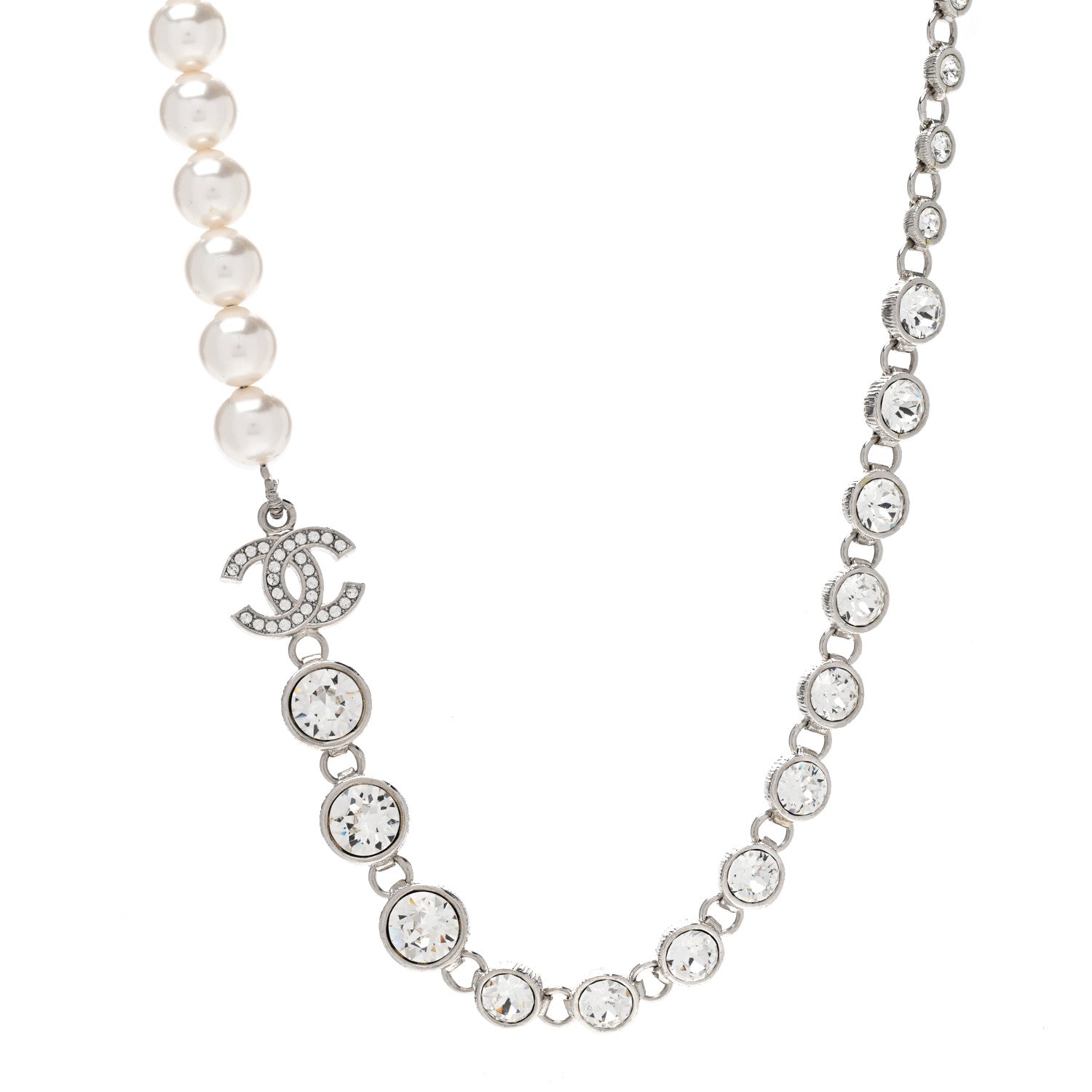 Chanel Pearl Crystal CC Choker Necklace Silver 1 of 6