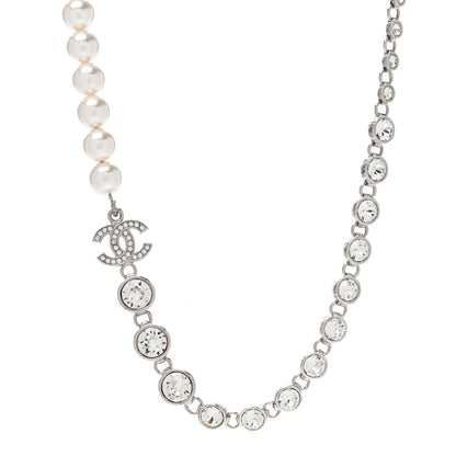 Chanel Pearl Crystal CC Choker Necklace Silver 1 of 6