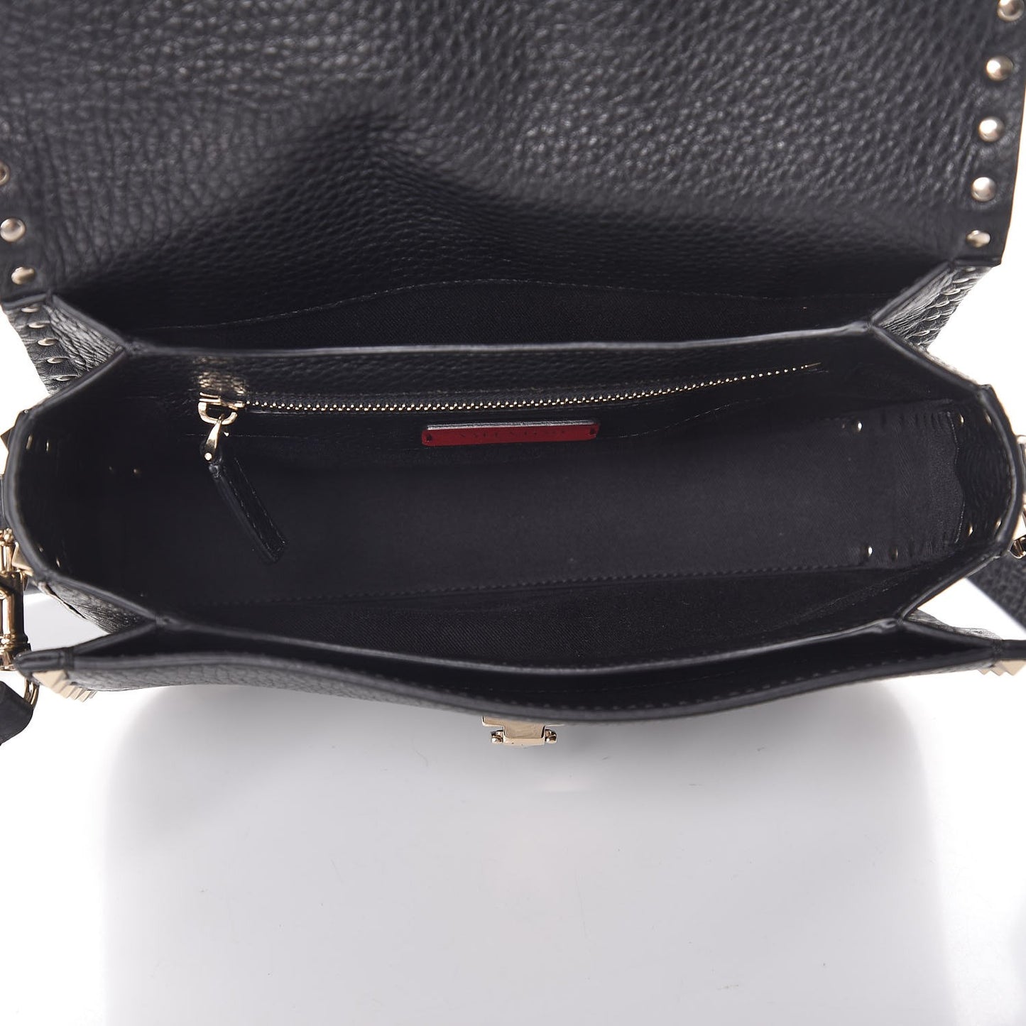 Pebbled Calfskin Medium Rockstud Flap Saddle Bag Black