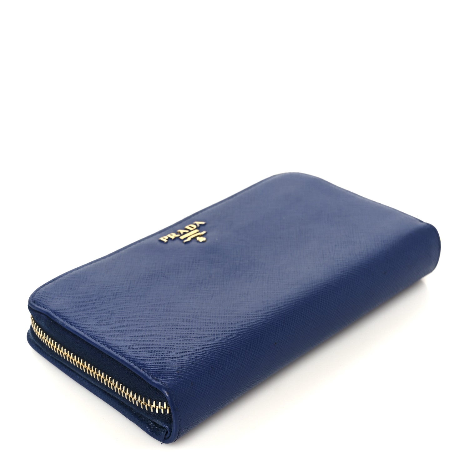 Prada Saffiano Metal Zip Around Wallet Blue 4 of 8