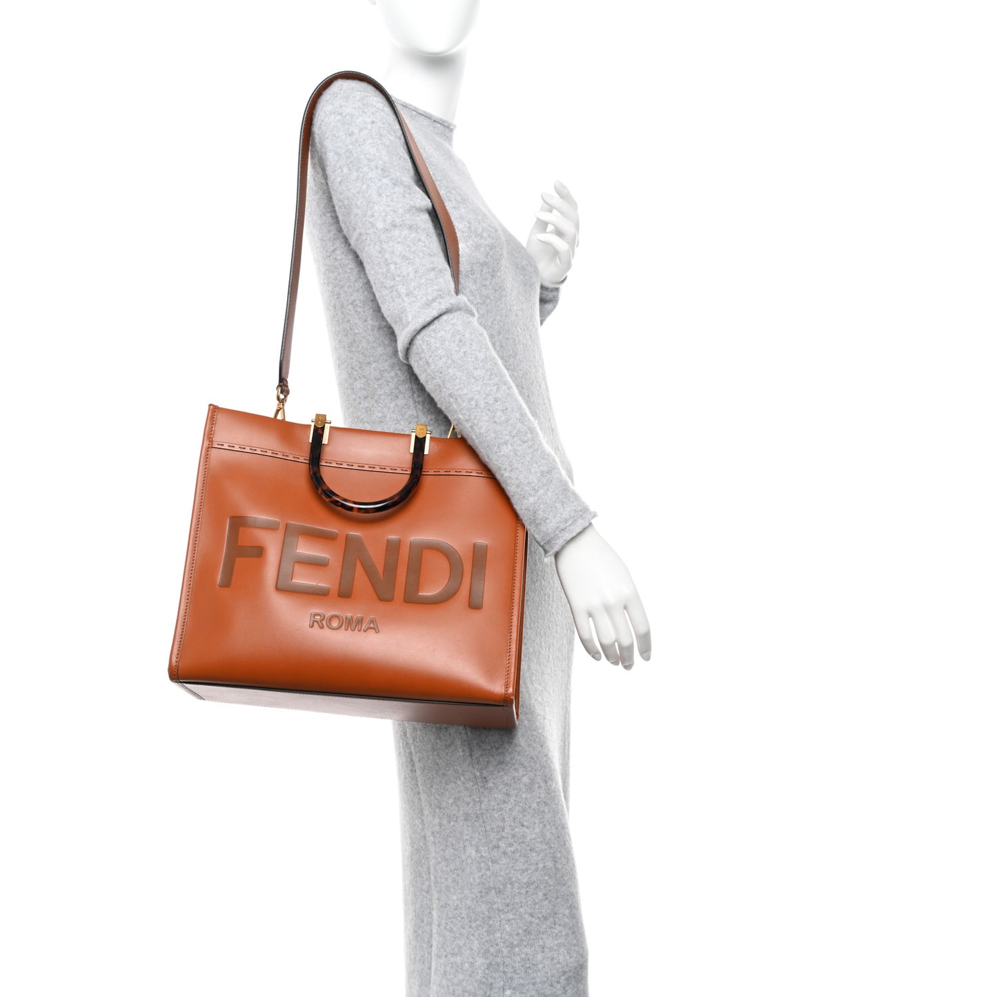 Vitello King Plexiglass Medium Fendi Sunshine Shopper Tote Cuoio