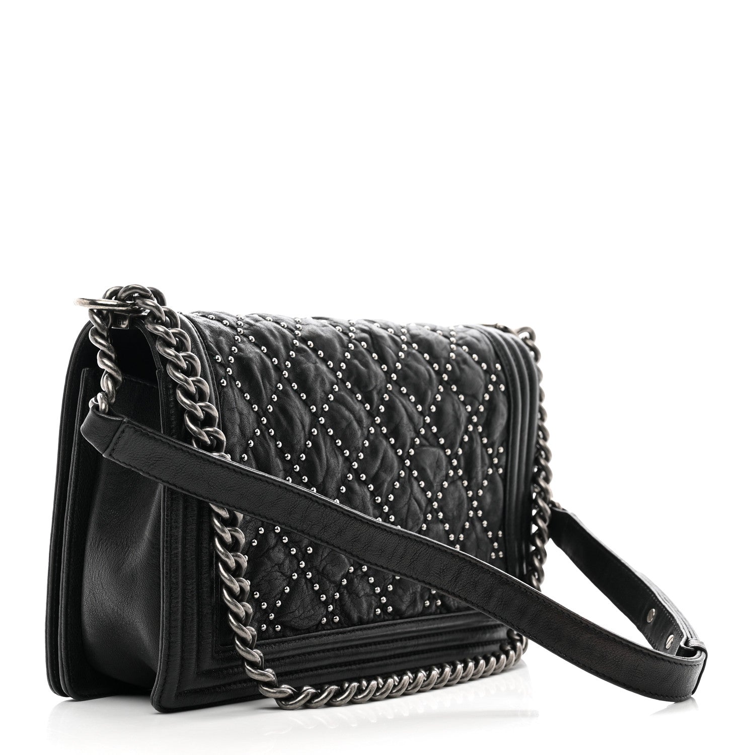 Chanel Crumpled Lambskin New Medium Studded Boy Flap Black 3 of 10