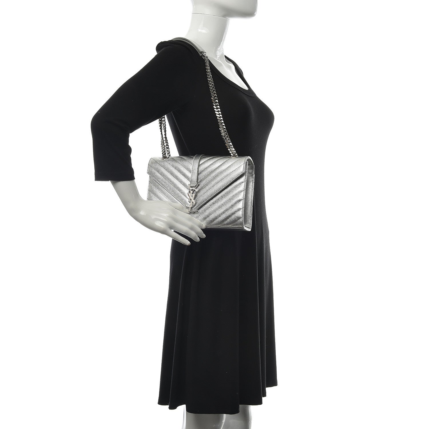 Saint Laurent Sheepskin Matelasse Chevron Monogram Medium College Bag Silver 2 of 9