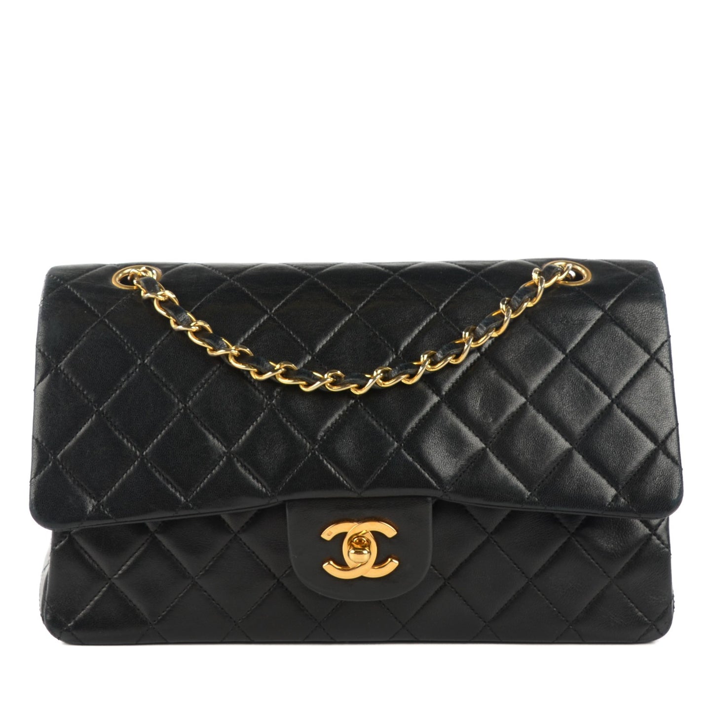 Lambskin Quilted Medium Double Flap Black