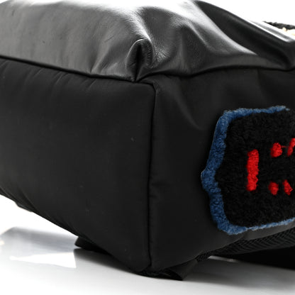 Fendi Nylon Calfskin Shearling Emoticon Backpack Black 10 of 11