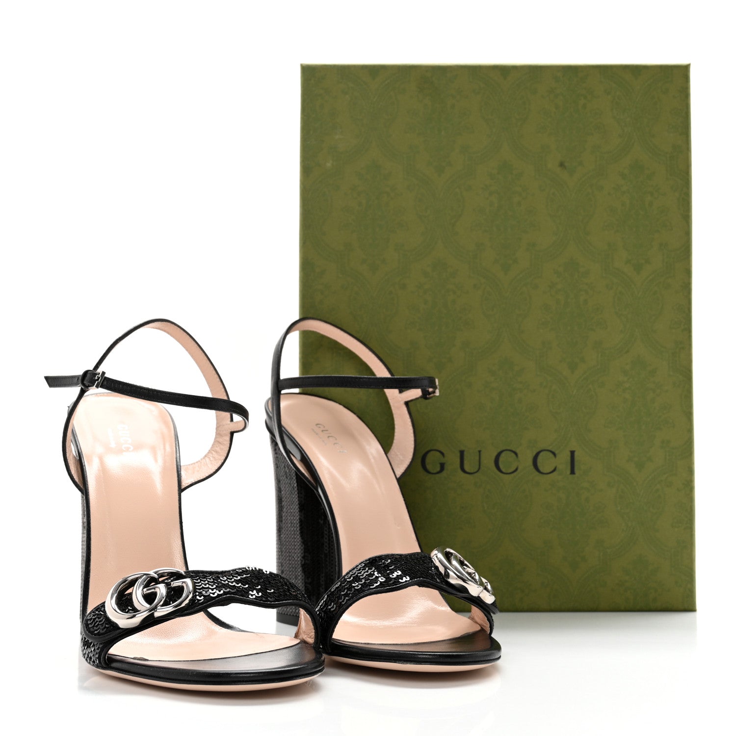 Gucci Sequin Satin Malaga Kid GG Marmont Ankle Wrap 105mm Sandals 41 Black 7 of 8