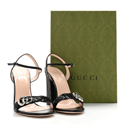 Gucci Sequin Satin Malaga Kid GG Marmont Ankle Wrap 105mm Sandals 41 Black 7 of 8