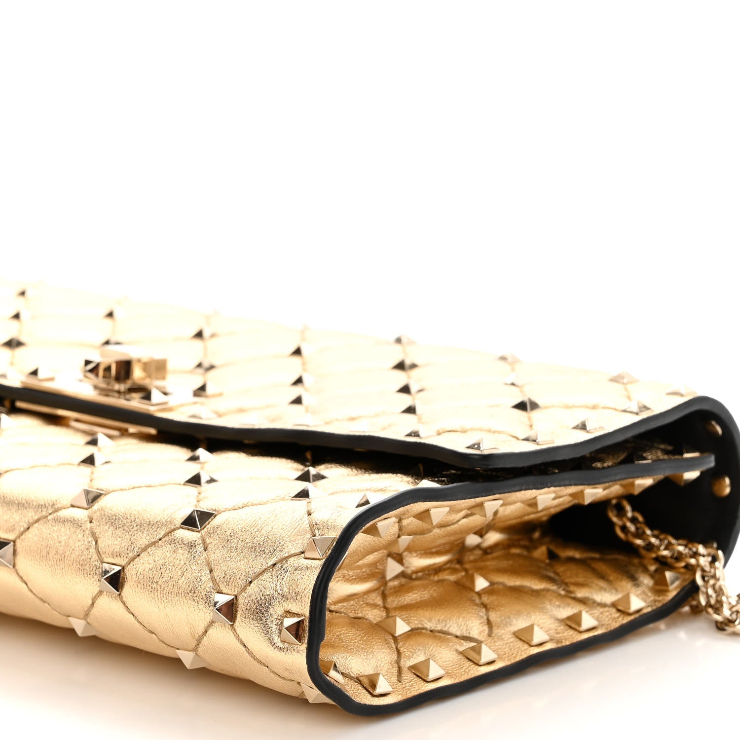 Valentino Garavani Metallic Nappa Rockstud Spike Wallet on Chain Mekong 9 of 10