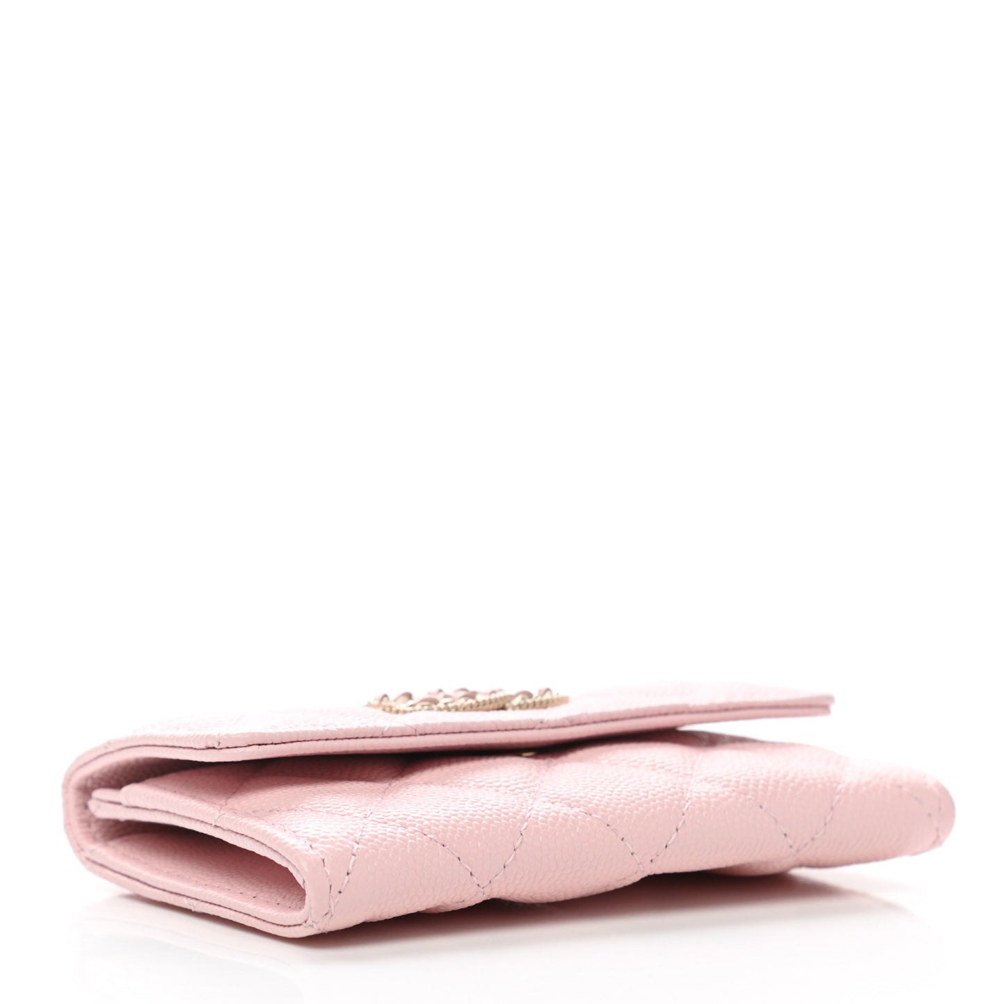 Caviar Quilted Crystal CC Flap Card Holder Pink