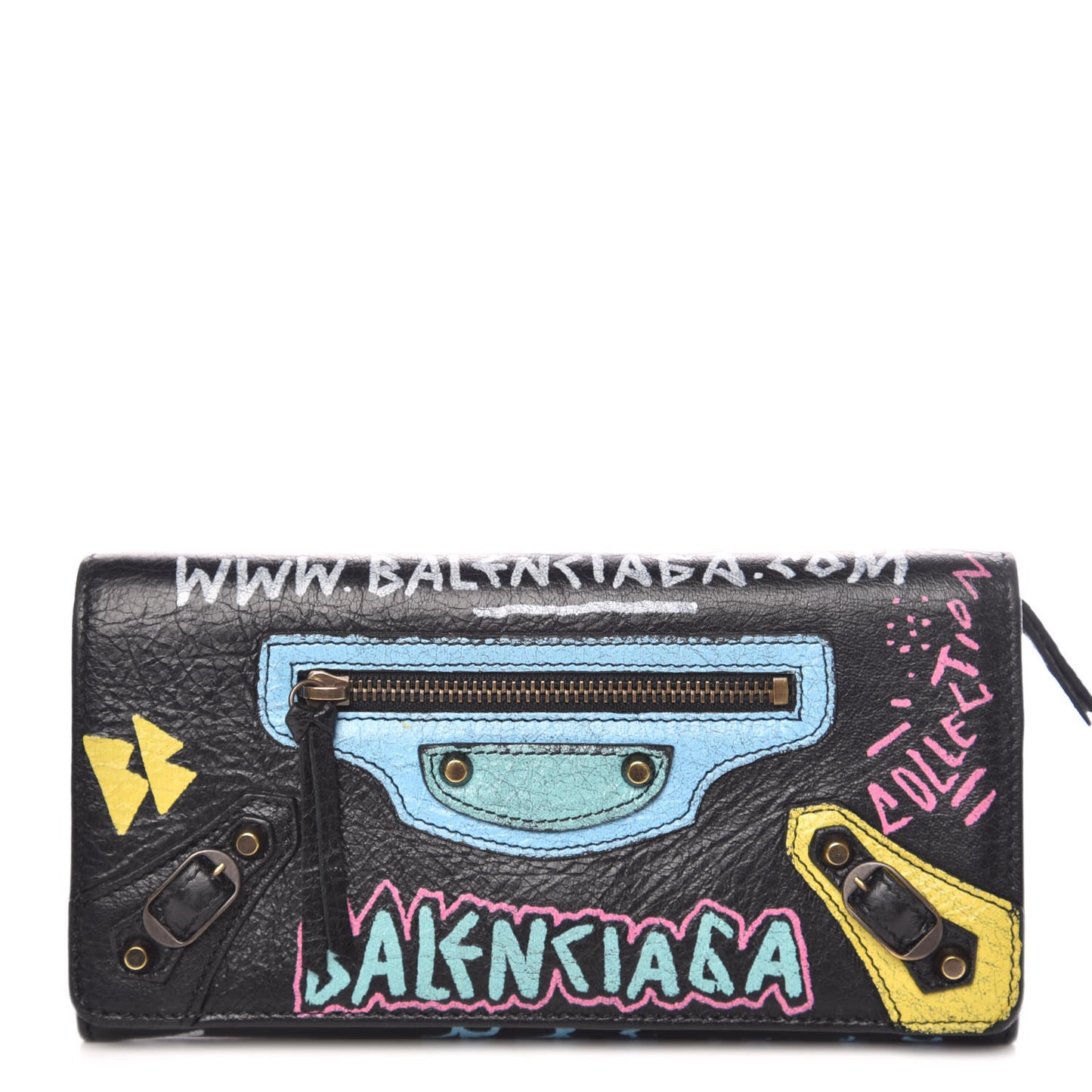 Agneau Classic Hardware Graffiti Money Wallet Black Multicolor