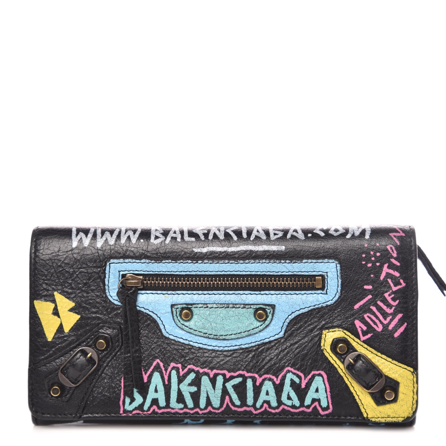 Balenciaga Agneau Classic Hardware Graffiti Money Wallet Black Multicolor 1 of 7