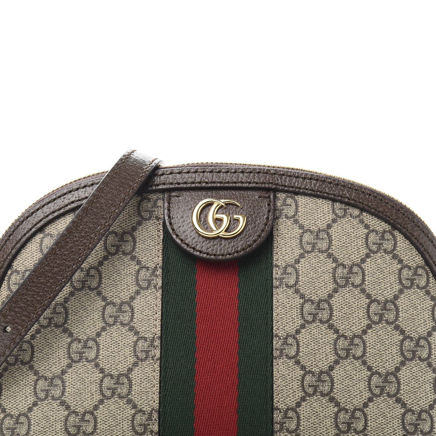 GG Supreme Monogram Textured Dollar Calfskin Web Small Ophidia Dome Shoulder Bag Beige Ebony New Acero