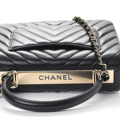 Chanel Lambskin Chevron Quilted Small Trendy CC Dual Handle Flap Bag Black 8 of 9