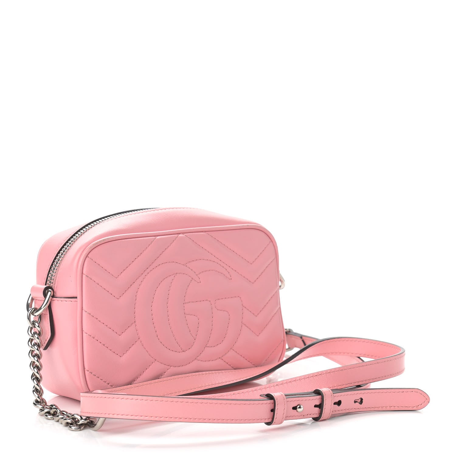 Gucci Calfskin Matelasse Mini GG Marmont Chain Shoulder Bag Wild Rose 3 of 15
