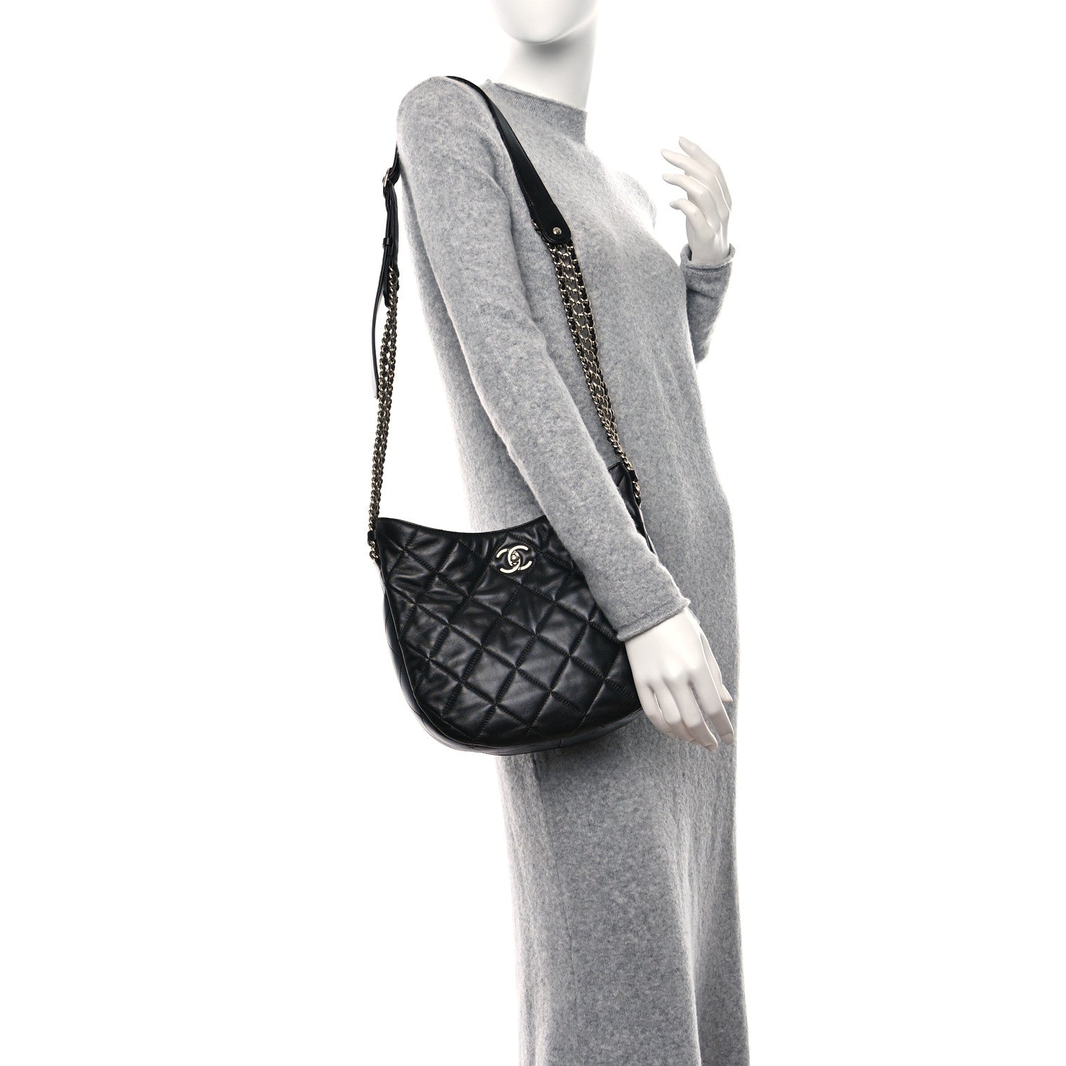 Chanel Lambskin Chain Rows Quilted Chain Hobo Black 2 of 11