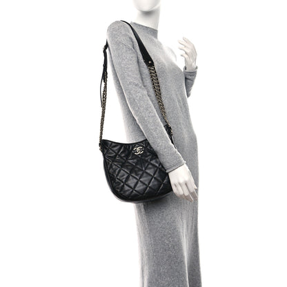 Chanel Lambskin Chain Rows Quilted Chain Hobo Black 2 of 11