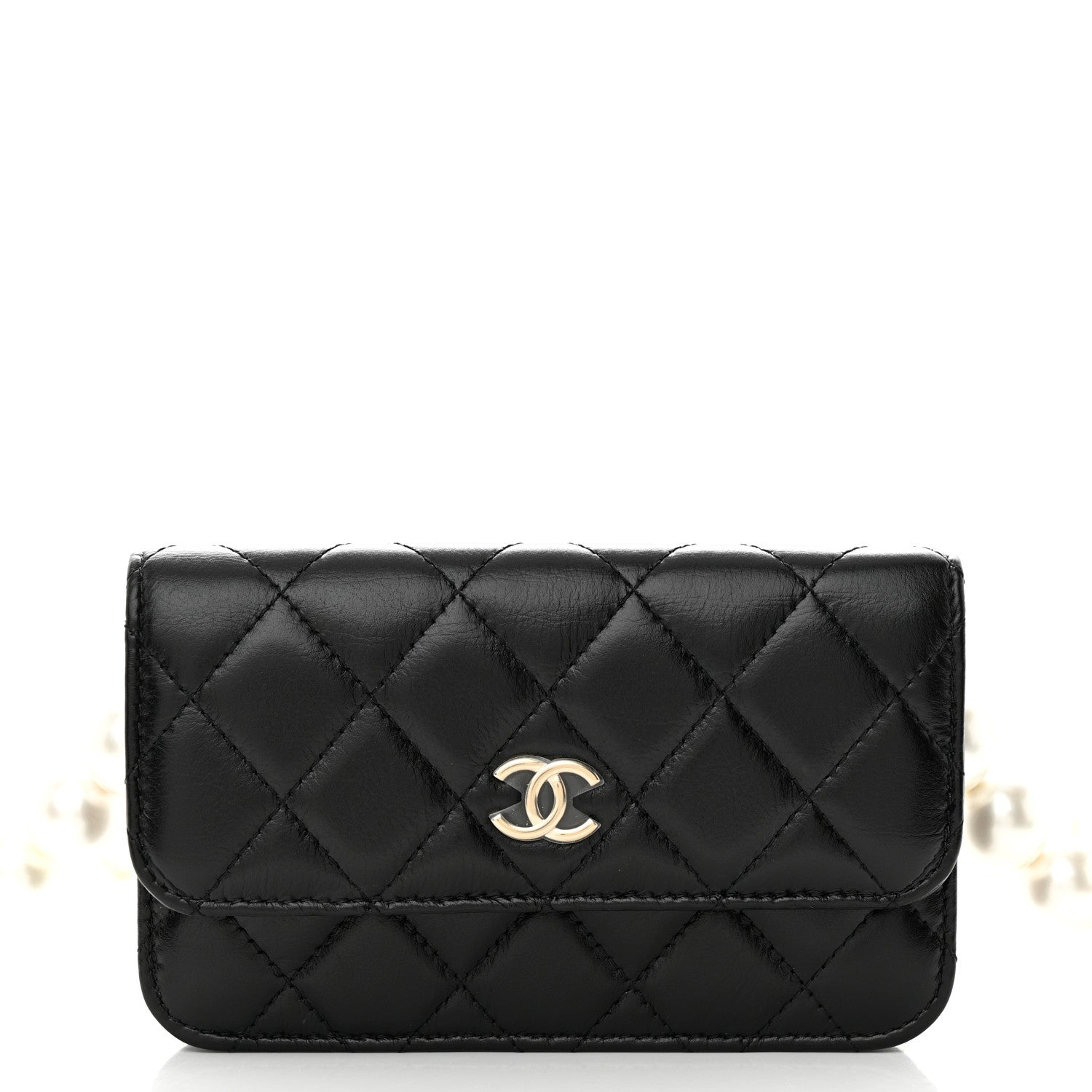Chanel Calfskin Quilted Maxi Pearls Clutch With Chain Black 9 of 11