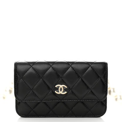 Chanel Calfskin Quilted Maxi Pearls Clutch With Chain Black 9 of 11